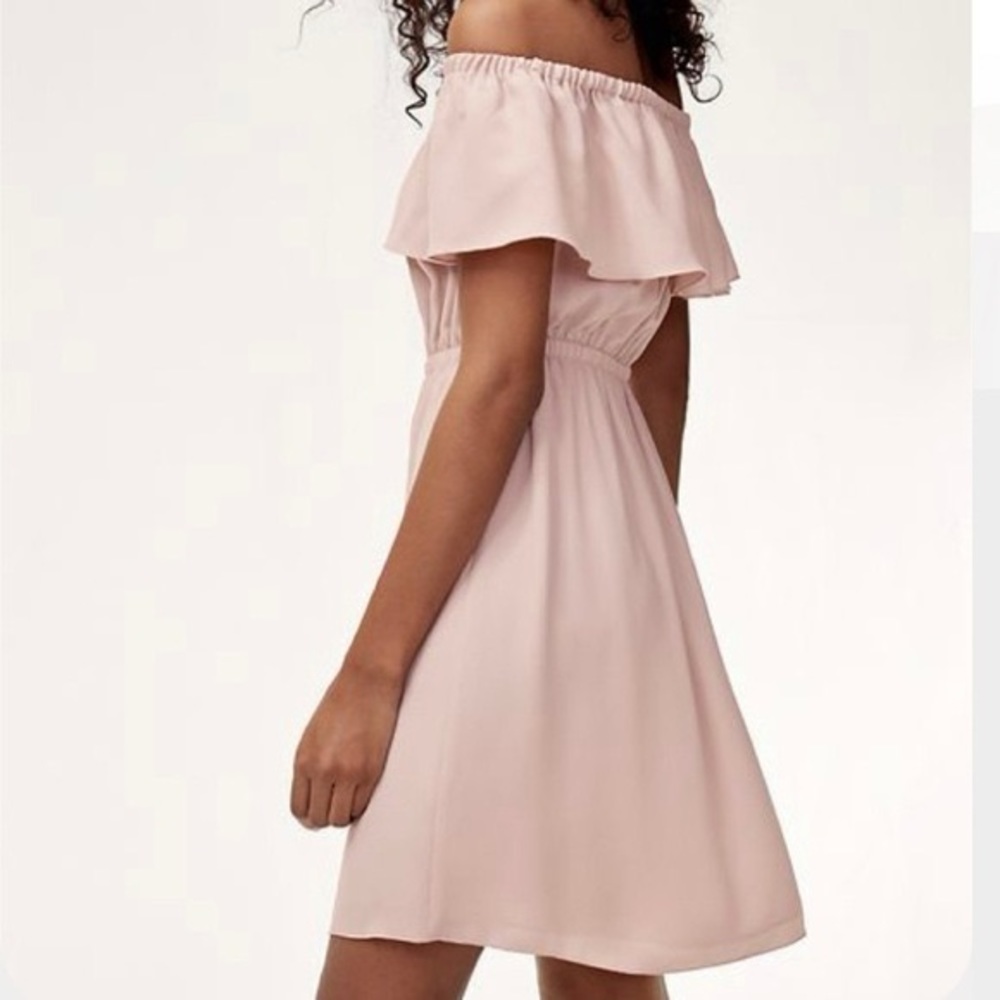 Aritzia Wilfred Off-the-Shoulder Dress in Blush